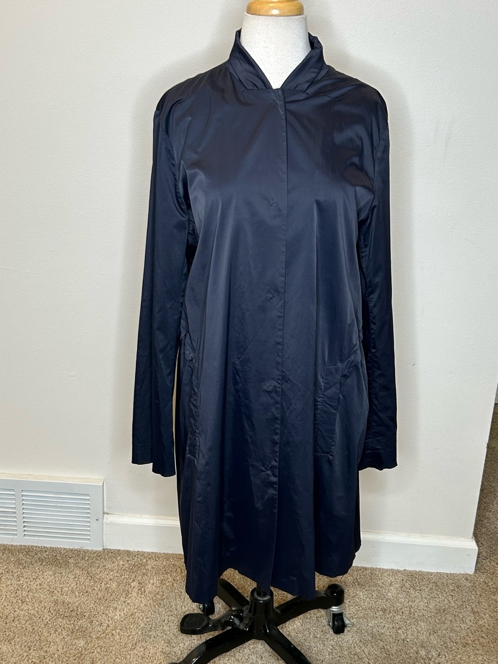 Jil Sander Midnight Navy Long Sleeve Shift Coat Size 36 S